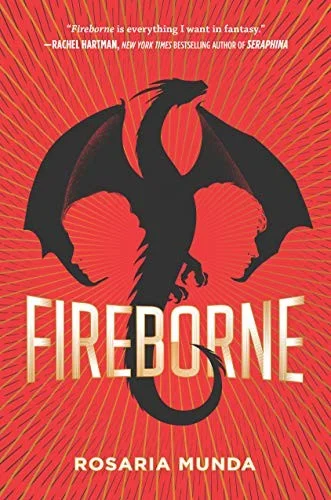 Red Fireborne cover with a black dragon silhouette, wings spread, above the title in gold letters