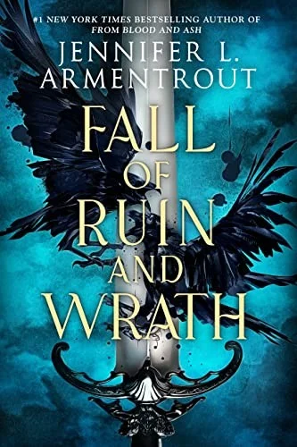 Fall of Ruin and Wrath cover with a black raven over a sword on a bright teal background