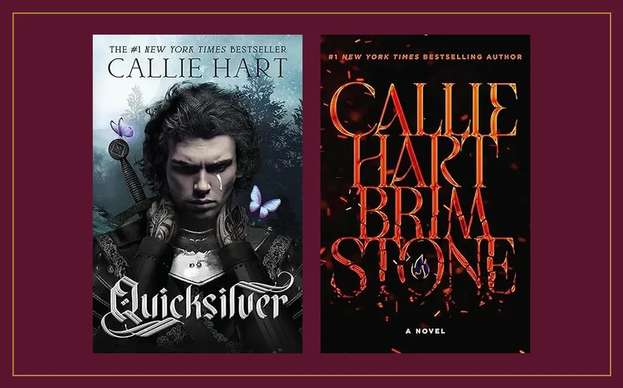 Covers of Quicksilver, a dark-haired man with blue butterflies, and Brimstone, red title lettering on black, side by side