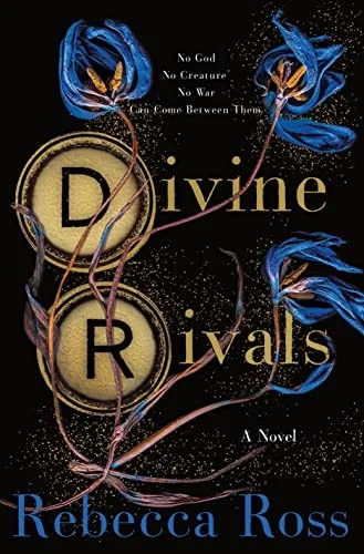 Divine Rivals cover with blue wilted flowers and two typewriter keys forming the D and R of the title on black