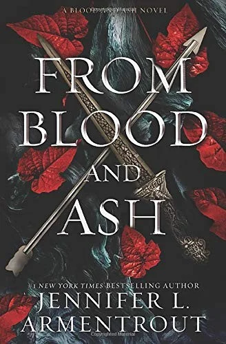From Blood and Ash cover with two crossed blades and red leaves on a dark background